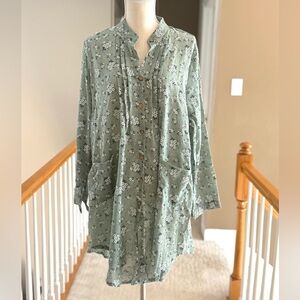 Floral Button Down Shirt Dress, Front Pockets, Size 4x